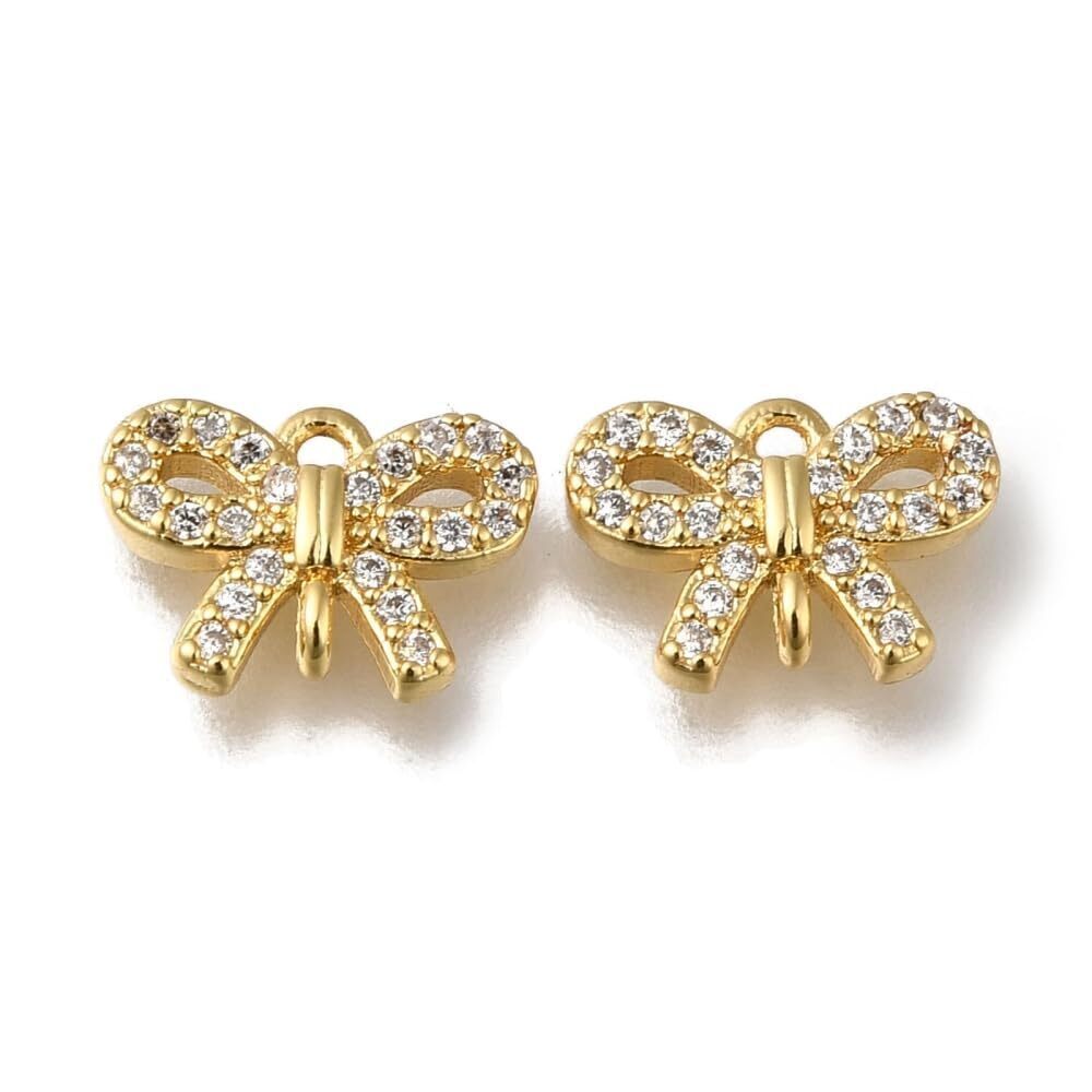 9881 20Pcs Tiny Cute Bowknot Connector Charms Micro Pave Cubic Zirconia